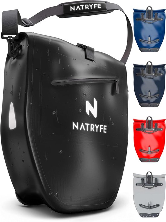 Fietstas voor bagagedrager, 28 liter volume, 100% waterdicht en robuust, met reflectoren en schouderriem, stevige grip op elke bagagedrager, ideale bagagedragertas van Fietstas