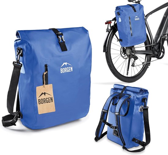 fietstas voor bagagedrager 3-in-1 fietsrugzak I bagagedragertas I schoudertas - combi fietstas - 100% waterdicht en reflecterend met afneembare laptoptas (blauw, 18 L) van Fietstas