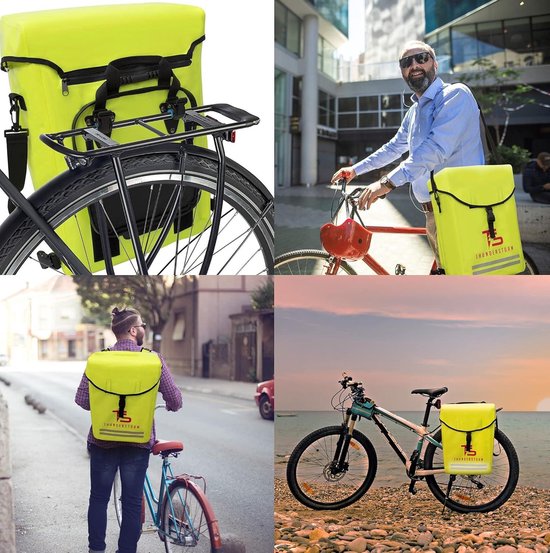 Fietstas voor bagagedrager en rugzak neon groen reflecterend 100% waterdicht 28 L van Fietstas