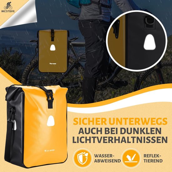 Fietstas voor bagagedrager met schouderriem, 100% waterdichte en 18 liter bagagedragertas, 2-in-1 fiets reflecterende schoudertas, fietstas, achtertas, bagagedragertassen van Rhinowalk®