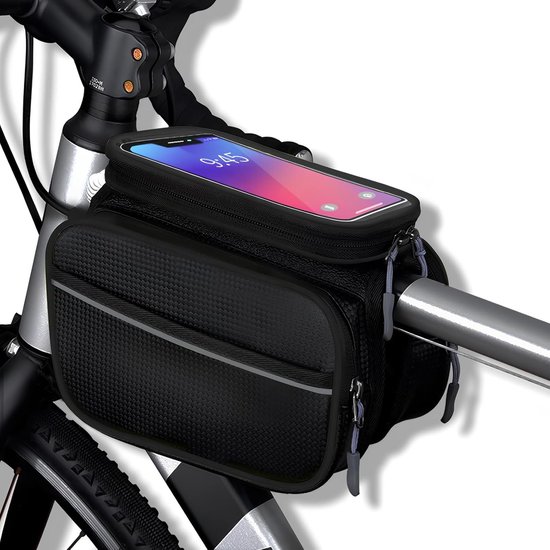 Fietstas - Waterproof Fiets Frame Tasje - Frametas Fiets - Racefiets frametas - Fietstas Fietsframe Wielrennen - Fietstas Fietsframe Wielrennen - Waterafstotend - Touchscreen - Telefoonhouder - Opberghoes - Zwart van Merkloos