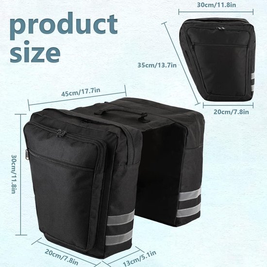 Fietstassen 28L - Waterdichte fietsdragertas - Duurzame fietszadeltas - Reflecterende afwerking - Draagriem - Racefietsen Mountainbikes - Zwart Double Bicycle Bag van Fietstas