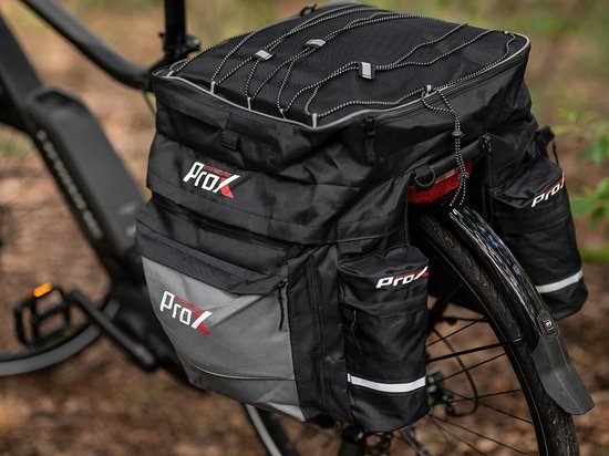 Fietstassen Dubbel ProX - waterdichts 43 Liter fietstas - Zwart Grijs - Regenhoes van ProX