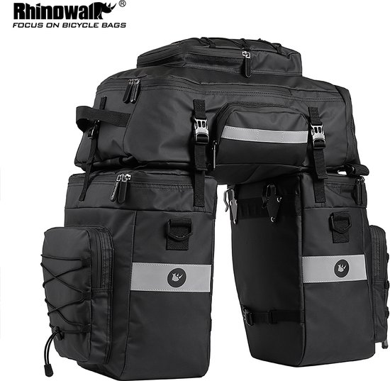 Fietstassen dubbel Rugzak Fietstas Rugtas Bagagedrager Fiets Regenhoes 60L Zwart UPGRADE - RHINOWALK® van Rhinowalk®