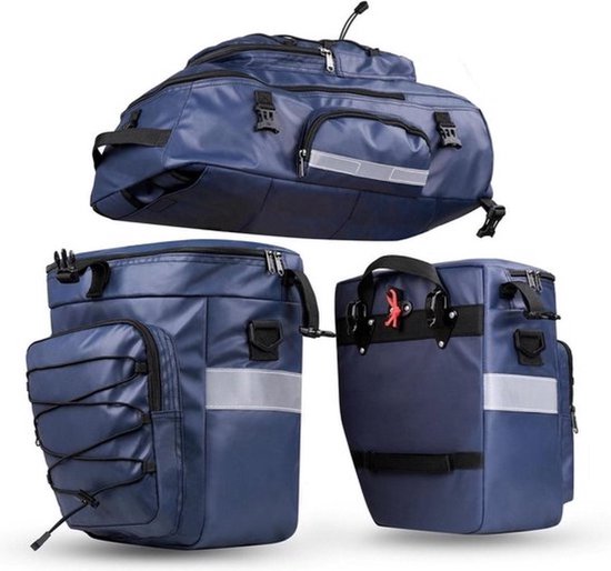 Fietstassen dubbel Rugzak Fietstas Rugtas met Laptopvak Bagagedrager Fiets Regenhoes UPGRADE 60L Blauw - RHINOWALK® van Rhinowalk®