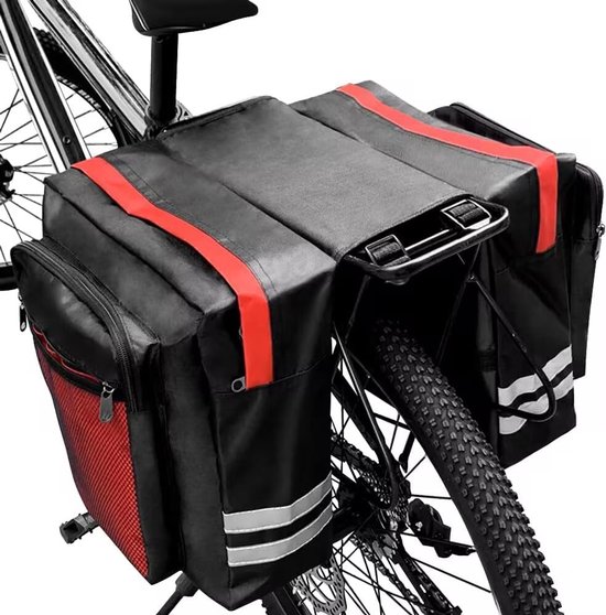 Fietstassen, elektrische fietstassen 30L waterdichte fietstas, dubbele achterdrager met reflecterende streep, voor woon-werkverkeer, reizen en picknick (rood)