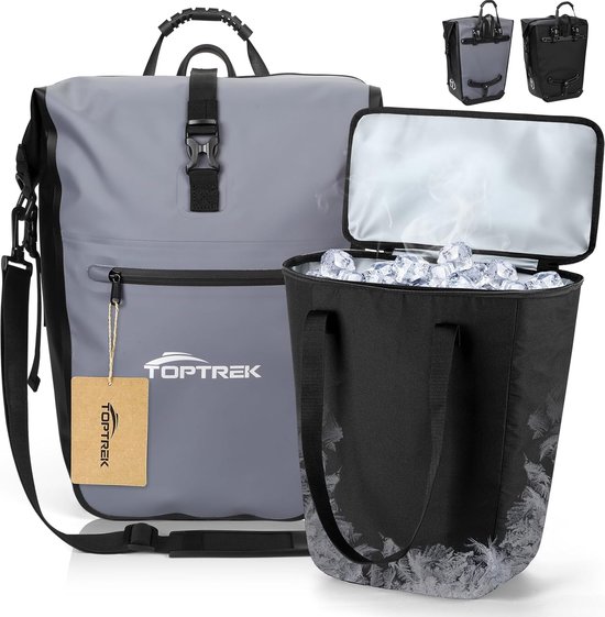 Fietstassen voor bagagedrager, fietstas bagagedrager met isolatietas, fietstas met draaggreep en schouderriem, 28 liter, waterdicht, met reflectoren van Fietstas