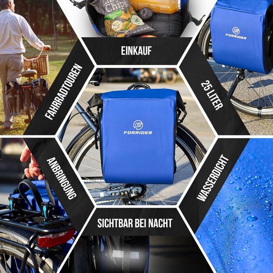 Fietstassen voor bagagedrager - waterdicht en reflecterend - 25 liter - zadeltas voor fiets om te winkelen Waterproof bicycle bag van Fietstas