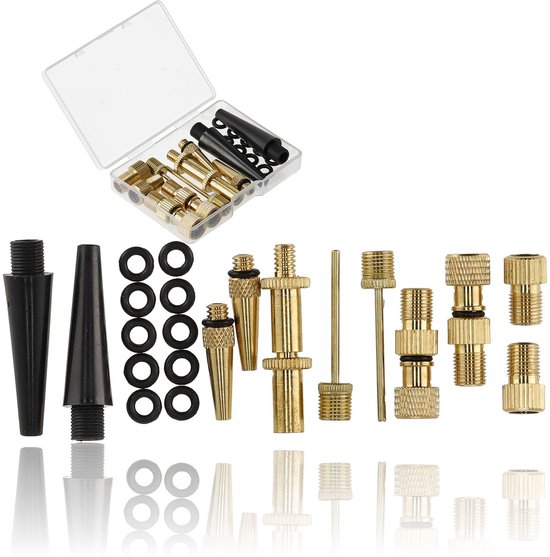 Fietsventiel Adapter Set 19-delig – Verloopnippels voor Fietspomp, Autoband, Ballenpomp, Luchtbed, E-Bike, Fatbike, Zwemband & Compressor – Universeel Pomp Adapterset van Merkloos