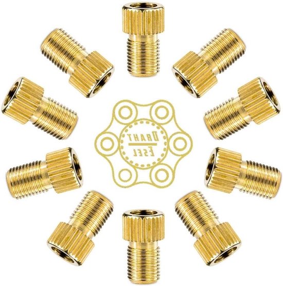 Fietsventiel Adapter - Ventiel Opzetstuk - Fiets Oppompen - Messing met Afdichtring - Set van 10 - Goud