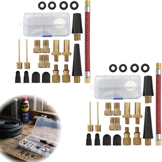 Fietsventiel Adapterset - Ventiel Adapter Frans - Banden Oppompen - Messing Materiaal - 12 x 10 x 1 cm - Zilverkleurig