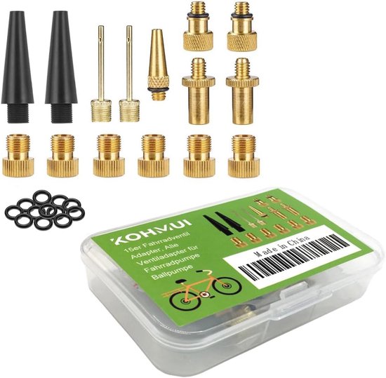Fietsventieladapter Set - 15-delige Adapterset voor SV, AV, Dunlop, Frans en Autoventielen - Voor Compressoren en Fietspompen
