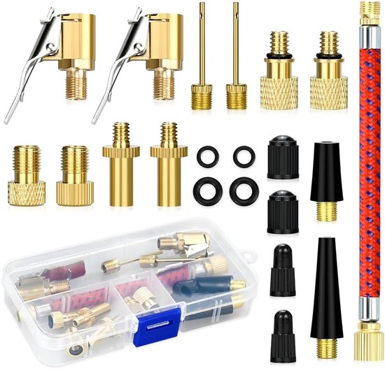 Fietsventieladapterset - Ventiel adapters - Banden Oppompen - Messing Materiaal - 21 Delig - Goud