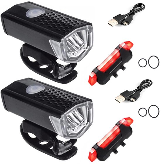 Fietsverlichting - 300 Lumen - Fietslamp USB Oplaadbaar - Fietsverlichting - Voorlicht MTB & Racefiets Verlichting - Waterdicht Fietslicht - Fietslampjes Voorlicht & Achterlicht - Zwart