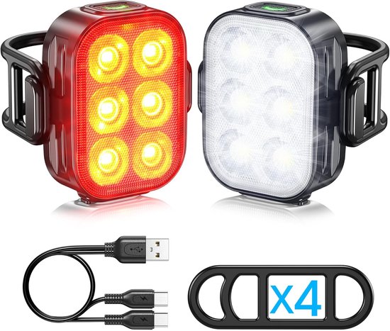 Fietsverlichting - Fietslampjes led set wit en rood - Oplaadbaar - USB C - Fietslampje - Geschikt Voorlicht en Achterlicht Fiets LED - Geschikt Voorlamp Fiets - Fietslampjes - Fietslamp - Fietslichten voor en achter - Waterdicht