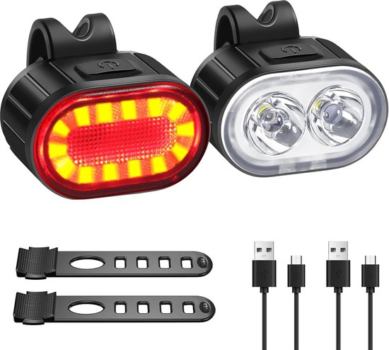 Fietsverlichting - LED-fietskoplampen - Set voor- en achterlicht - Eenvoudig te monteren op stuur en zadel - Geschikt voor alle fietsen - Werkt op batterijen - Meerdere lichtstanden - Verbeterde zichtbaarheid 's nachts