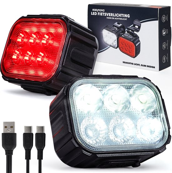 Fietsverlichting LED Set – Oplaadbaar via USB – Voor- & Achterlicht – Waterdicht – 3 Lichtstanden