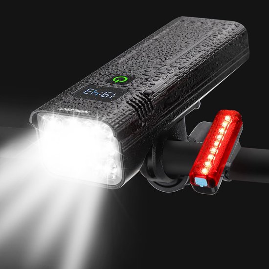 Fietsverlichting Set - 10000 Lumen LED Voorlicht Oplaadbaar - Met Hoog- en Dimlicht - Inclusief Gratis Achterlicht - Voor Nachtritten