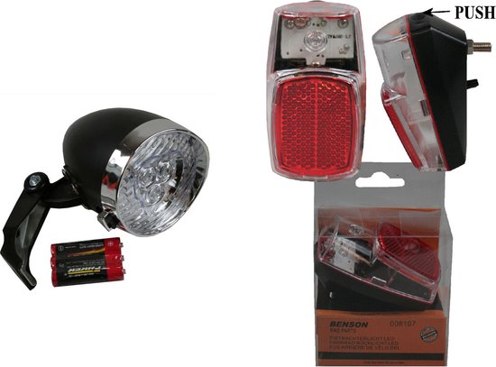 Fietsverlichting set klassieke koplamp en achterlicht - LED - universele fietsverlichting op batterij - voorlichten / achterlichten