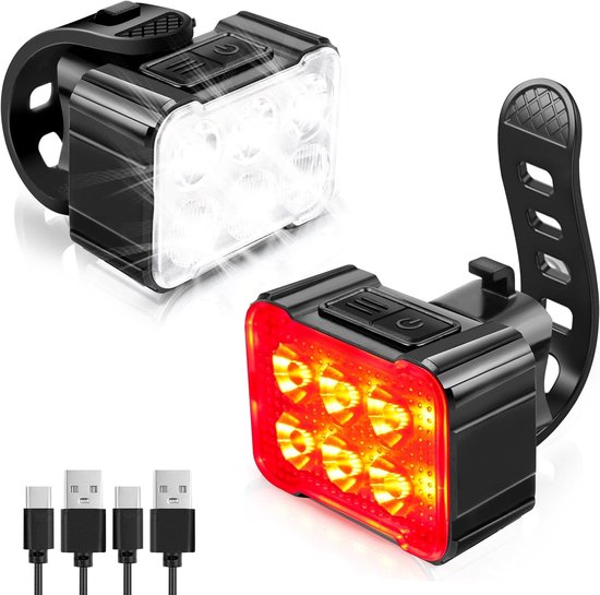 Fietsverlichting Set – Ultra Slank – Voor- en Achterlicht – USB-oplaadbaar – 8+12 Verlichtingsmodi – Veilig Nachtrijden & Kamperen