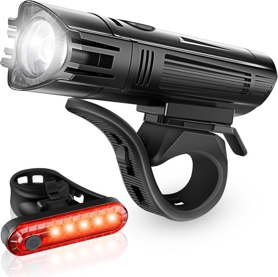 Fietsverlichting Set - USB-Oplaadbare - Ultralicht Voor- en Achterlicht met 4 Lichtmodi - 2000mAh Batterij - Waterdicht voor Racefiets, Mountainbike en Stadsfiets - 2-Delig