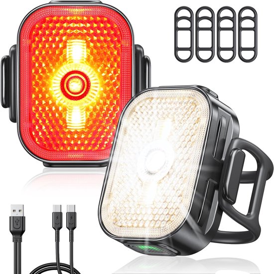 Fietsverlichting Set - Voor en Achter - Veilig Fietsen - 2-in-1 Reflecterend - USB-C Opladen - Zwart
