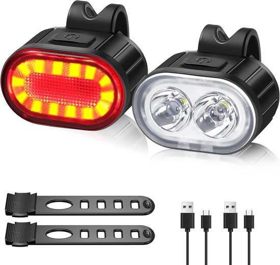 Fietsverlichting Set - Voor en achter - Veilig Fietsen - USB Oplaadbaar - 10/12 Uur - Zwart