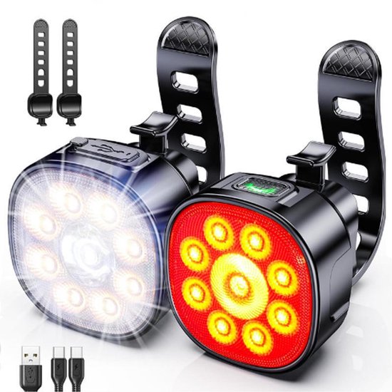 Fietsverlichting usb oplaadbaar - fietslampjes - Fietslamp - fietsverlichting set - Waterdichte fietslamp - PC - Zwart