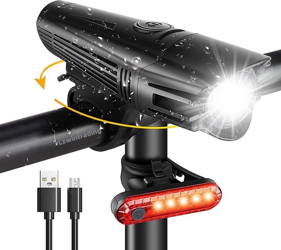 Fietsverlichting - USB Oplaadbare Fietslamp - Fiets Licht - Superhelder Fietslicht Waterdicht - 4 Verlichtingsmodi - LED Fiets Koplamp en Achterlichtsets voor Wegfiets en Mountainbike
