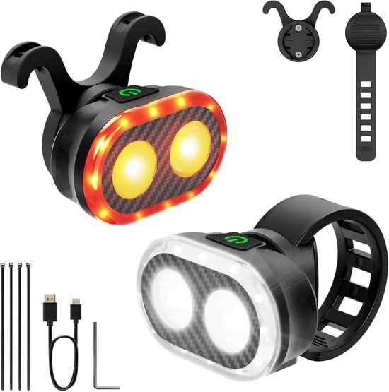 Fietsverlichting voor - en achterlicht, smart voor - en achterlicht, 11+20 modes remsensor fietsachterlicht, USB oplaadbare fietslichtset, waterdicht IP6, fietsveiligheidsaccessoires