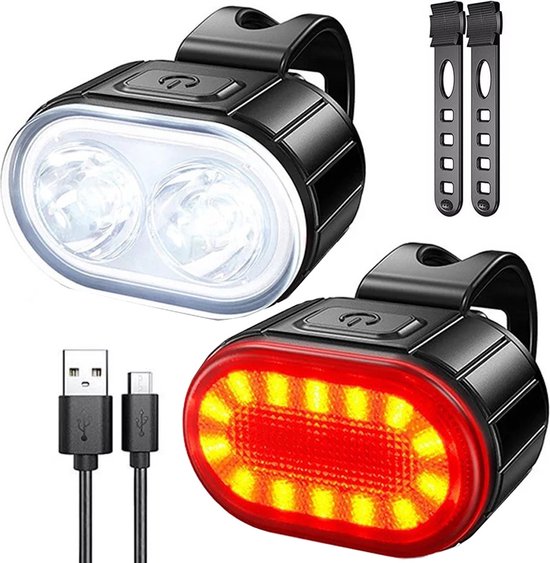 Fietsverlichtingsset Sport - Voorlicht en Achterlicht - LED - USB-Oplaadbaar