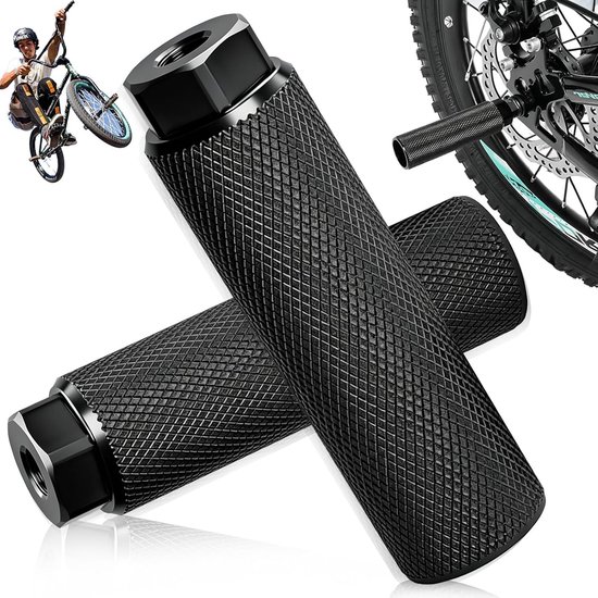 Fietsvoetsteun - Aluminium Fiets Voetsteunen - Bike Pegs - Standaardpedalen - Achtervoetsteunen - Stuntpinnen - Pedaal - Stunt Pegs voor Fietsen - Fietsen Accessoires - 10*2.8cm - 1 paar - Zwart