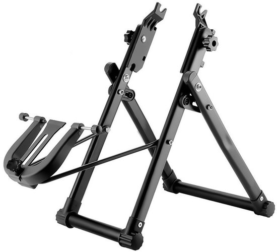 Fietswielverstellers - 16 tot 29 inch - Fietsstandaards - Wieluitlijners - Fietsmontagebeugels - Opvouwbare reparatiestandaards - Gereedschap voor het repareren van voor- en achterwielen van mountainbikes en racefietsen - Zwart