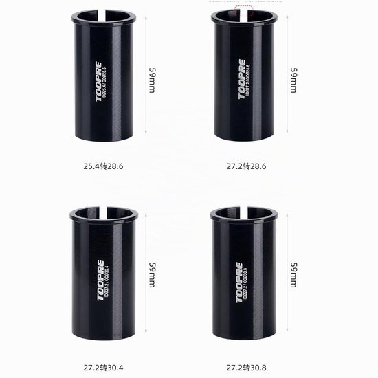 Fietszadelbuisadapter 60mm, voor 27.2mm naar 30.4mm zadelpijpen