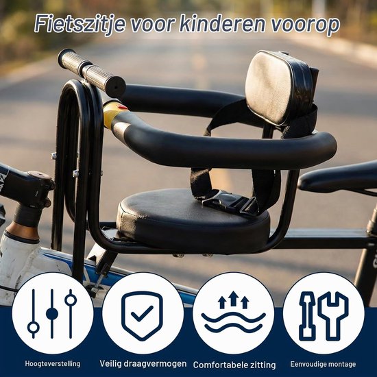 Fietszitje voor kinderen vooraan, afneembare kinderstoel met vangrail & rugleuning & zacht zitkussen & in hoogte verstelbaar pedaal, voor MTB racefiets, vouwfietsen, voor kinderen van 1~4 jaar (tot 40