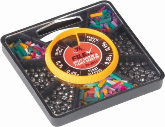 Fil Split Shots & Float Sleeves - 115g - Loodhagels & Dobber Rubbers - Multivaks Doosje Knijploodjes van Fil