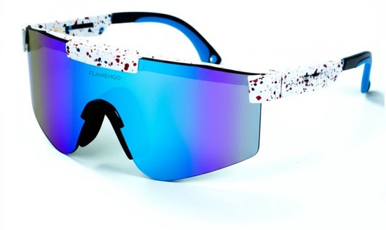 Flamengo® Sport Zonnebril - TR90 Frame+TAC Lens - Viper Glasses - Wintersport zonnebril - sneeuw - ski bril - Fietsbril - Sportbril - rave space festival bril - UV 400 gepolariseerd Blauw Wit van Merkloos