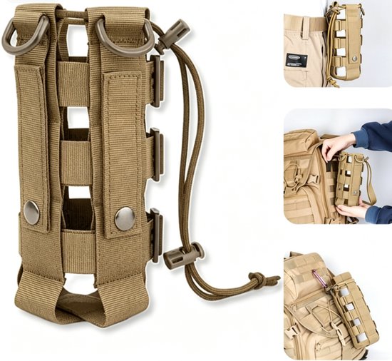 Fleshoes - Fleshouder - Rugzakaccessoire - Verstelbaar - Multifunctioneel - Geschikt voor kamperen, wandelen en andere buitenactiviteiten - Khaki