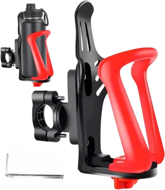 Fleshouder Fiets - Bidonhouder Stuur - Onderweg Drinken - Tool-free Montage - 20-35mm Frame - Rood