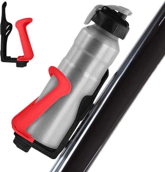 Fleshouder Fiets - Drinkhouder Universeel - Onderweg Drinken - Duurzaam Materiaal - Verstelbaar - Rood Zwart