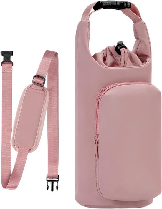 Fleshouder met riem en telefoonvak - Thermische isolatie - Handige opbergruimte - Handsfree - Afneembare riem voor de sportschool, sport, kantoor, school, autorit, dagelijks gebruik - roze
