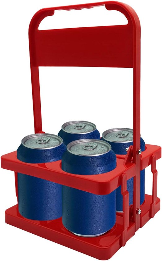 Flessenhouder - Drager Mand - Dranken Vervoeren - Opvouwbaar Ontwerp - 4 Flessen - Rood