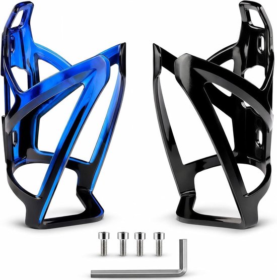 Flessenhouder Fiets - Bekerhouder Set - Drinken Onderweg - Onbreekbaar PC Materiaal - 2 Stuks - Blauw Zwart