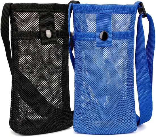 Flessenhouder - flessendrager - waterfleshouder - 2 stuks - flessen houder riem - waterfleshouder schouderriem - waterfles houder tas - waterfles houder riem - waterfles houder rugzak - Voor wandelen camping reizen sport - Zwart + Blauw