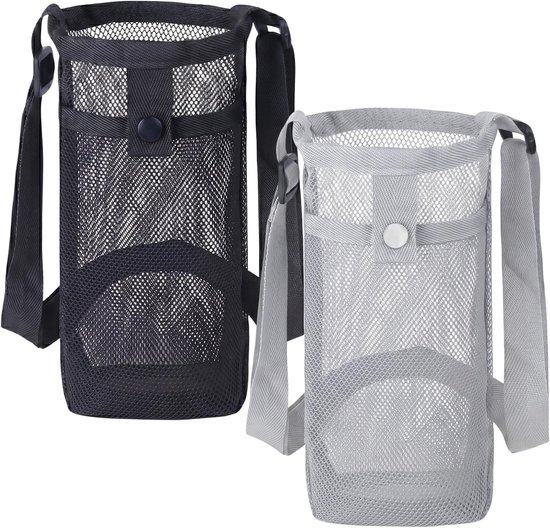 Flessenhouder - flessendrager - waterfleshouder - 2 stuks - flessen houder riem - waterfleshouder schouderriem - waterfles houder tas - waterfles houder riem - waterfles houder rugzak - Voor wandelen camping reizen sport - Zwart + Grijs