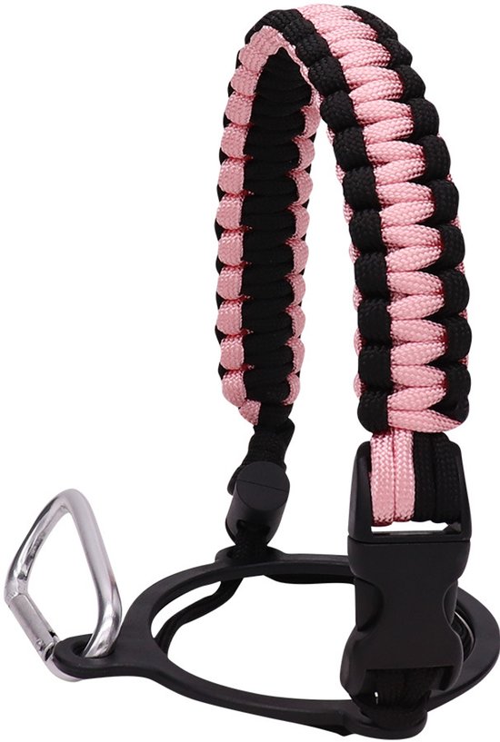 Flessenhouder - flessendrager - waterfleshouder - flessen houder riem - waterfleshouder schouderriem - waterfles houder tas - waterfles houder riem - waterfles houder rugzak - Voor wandelen camping reizen sport - Zwart/Roze