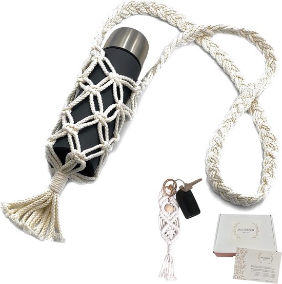 Flessenhouder om biologisch katoen op te hangen - Macrame flessenhoes Waterfles of wijnflesdrager - Premium Boho flessentas voor reizen, festivals Flessendrager tot 0,75 L van Eternal Wings