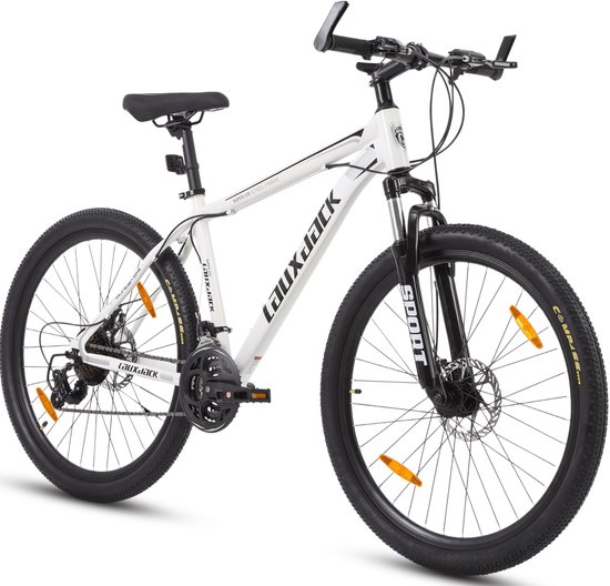 FloraGrace Mountainbike – Hardtail – 28 Inch – IJzer – Wit – Voor Heren En Dames – Voor Stad En Terrein – Met Voorvorkvering En Schijfrem