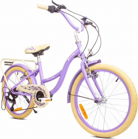Flower Bike Fiets voor een meisje van 6 tot 10 jaar, 20 inch Lavendel, 6 versnellingen Shimano, kinderfiets in hoogte verstelbaar van Flower Bike