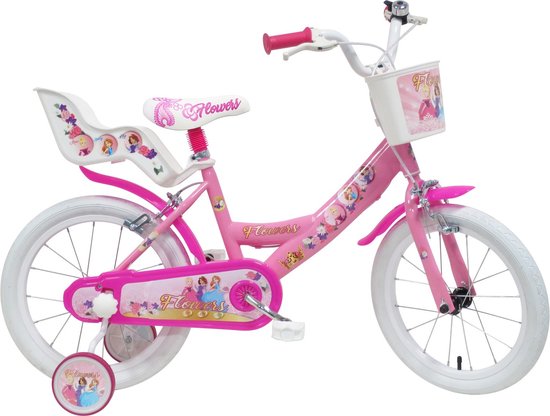 Flowers 16 inch kinderfiets roze van Merkloos